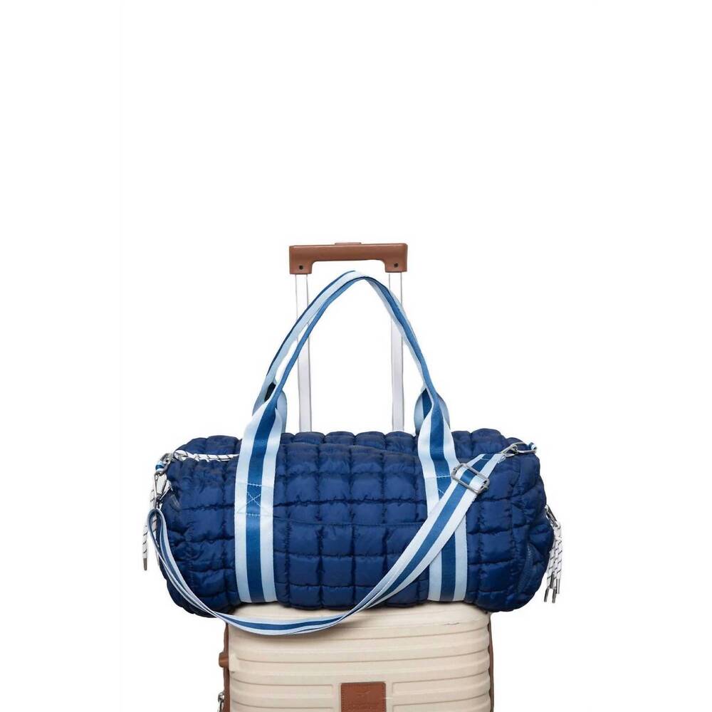 NEW KATYDID women's striped quilted weekender bag in navy